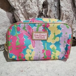 Lilly Pulitzer for Estee Lauder Blue Pink Yellow Floral Cosmetic Makeup Bag